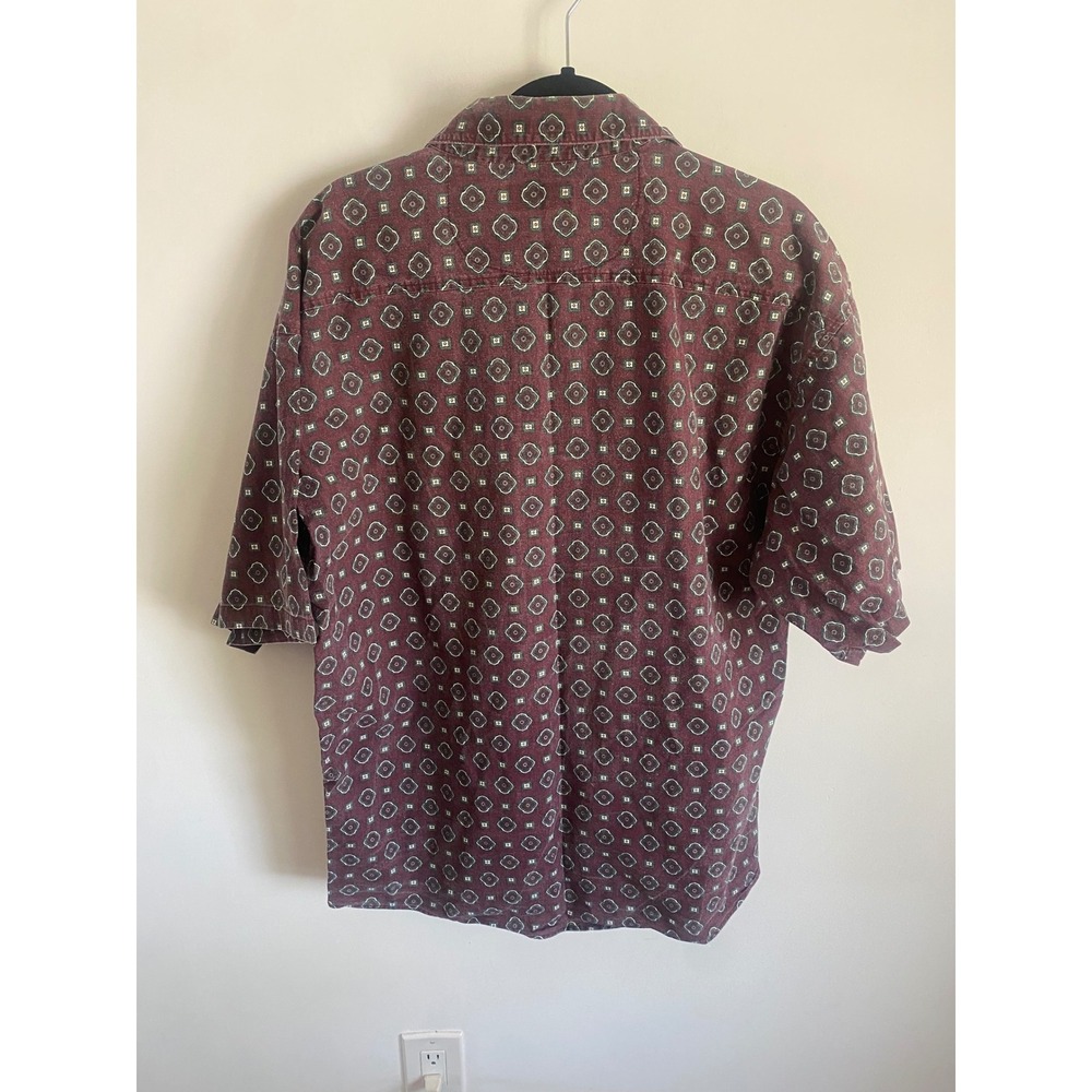 Maxx fm Vintage‎ Mens XL Burgundy Geometric Medallion Cotton Shirt Short Sleeve - Picture 5 of 6